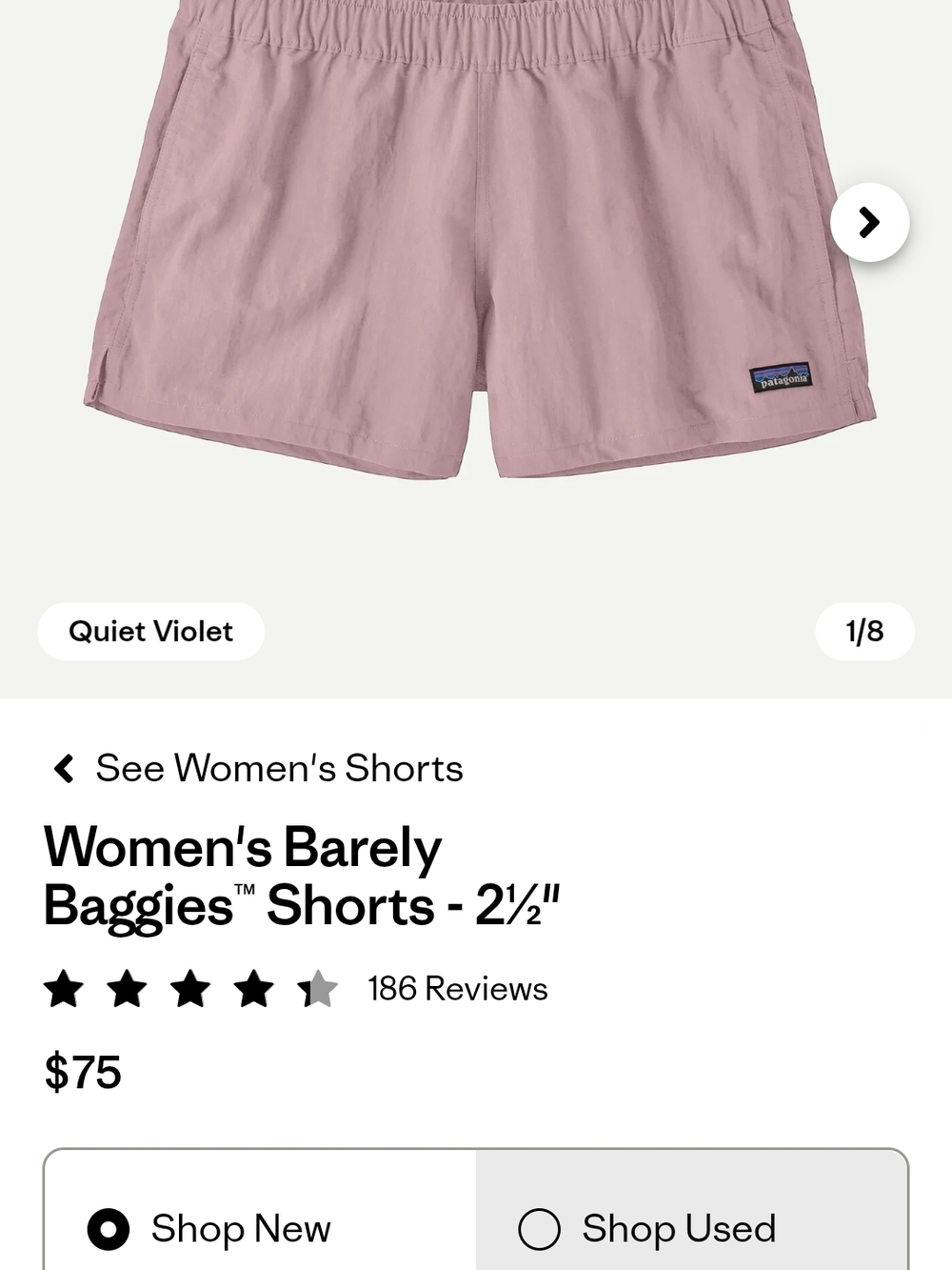 Patagonia Women's S Barely Baggies Shorts - Quiet Violet Pink